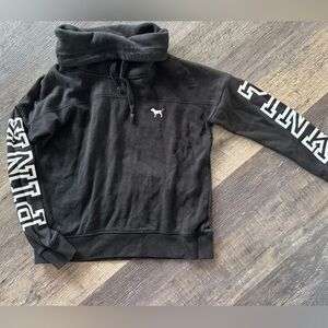 PINK Victoria’s Secret Cowl Neck Black pull over Hoodie with Long Sleeves XS‎ TP